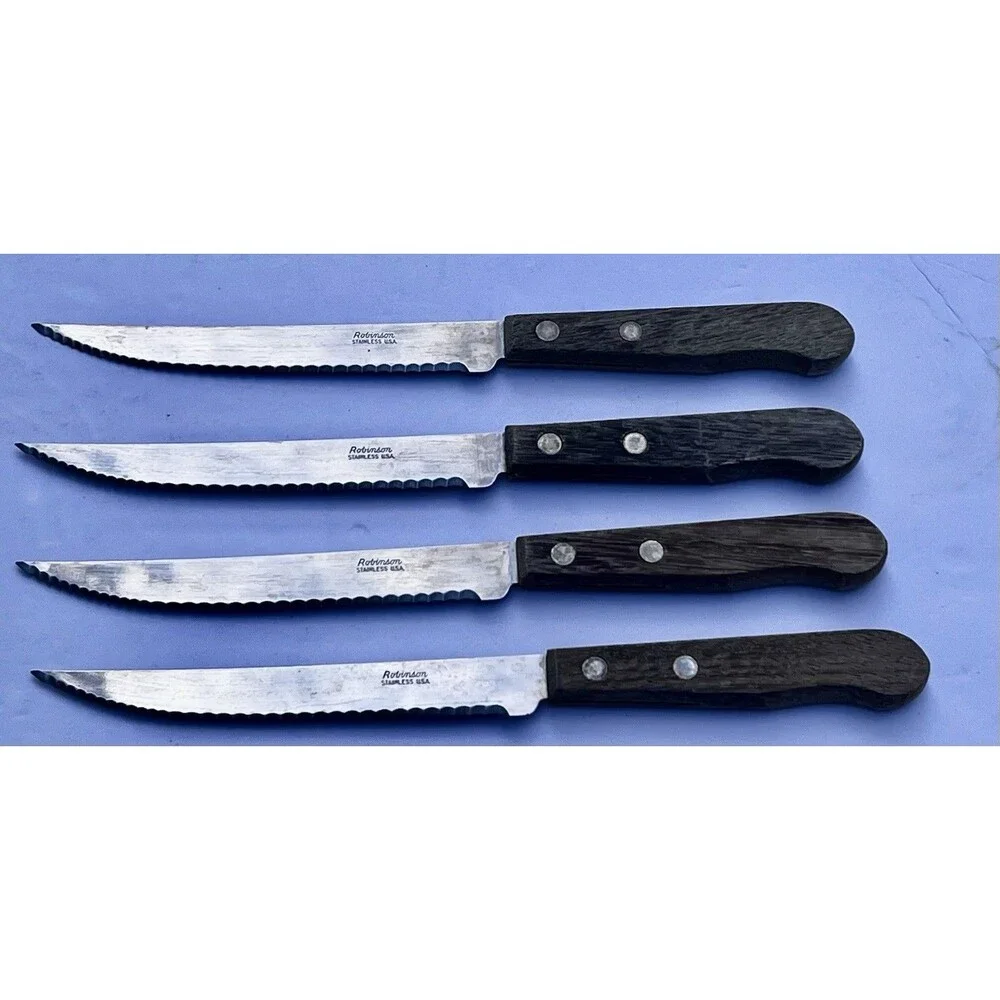 Vintage 1960s  Robinson Stainless USA Steak Knife Set of 4 Serrated Knives